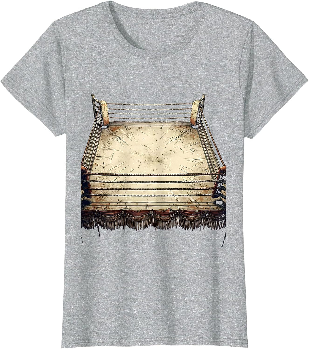 Dramatic Overhead Boxing Ring Illustration T-Shirt - Heather Grey