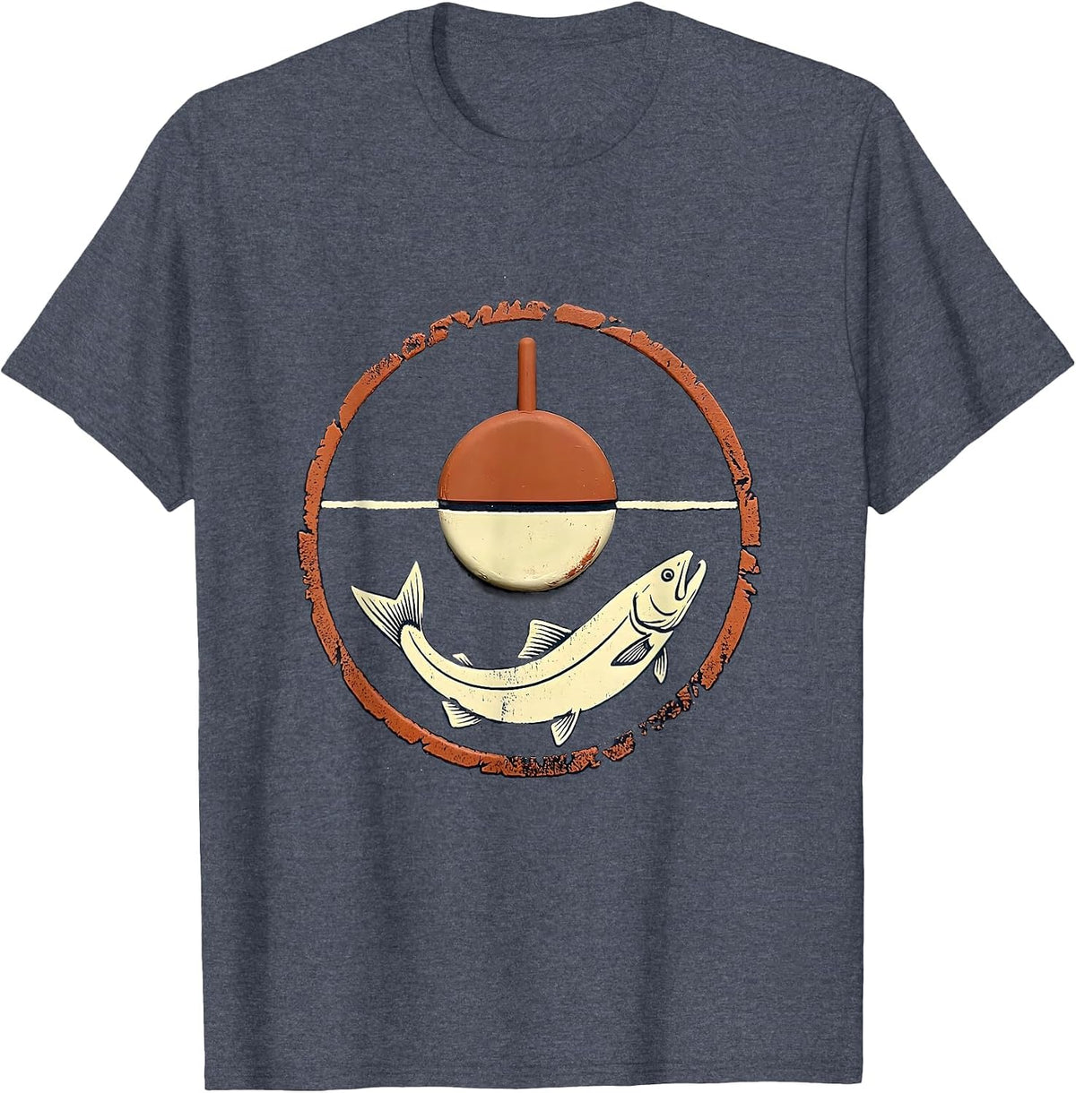 Trout Fishing Bobber Mountain Lake Illustration T-Shirt - Heather Blue