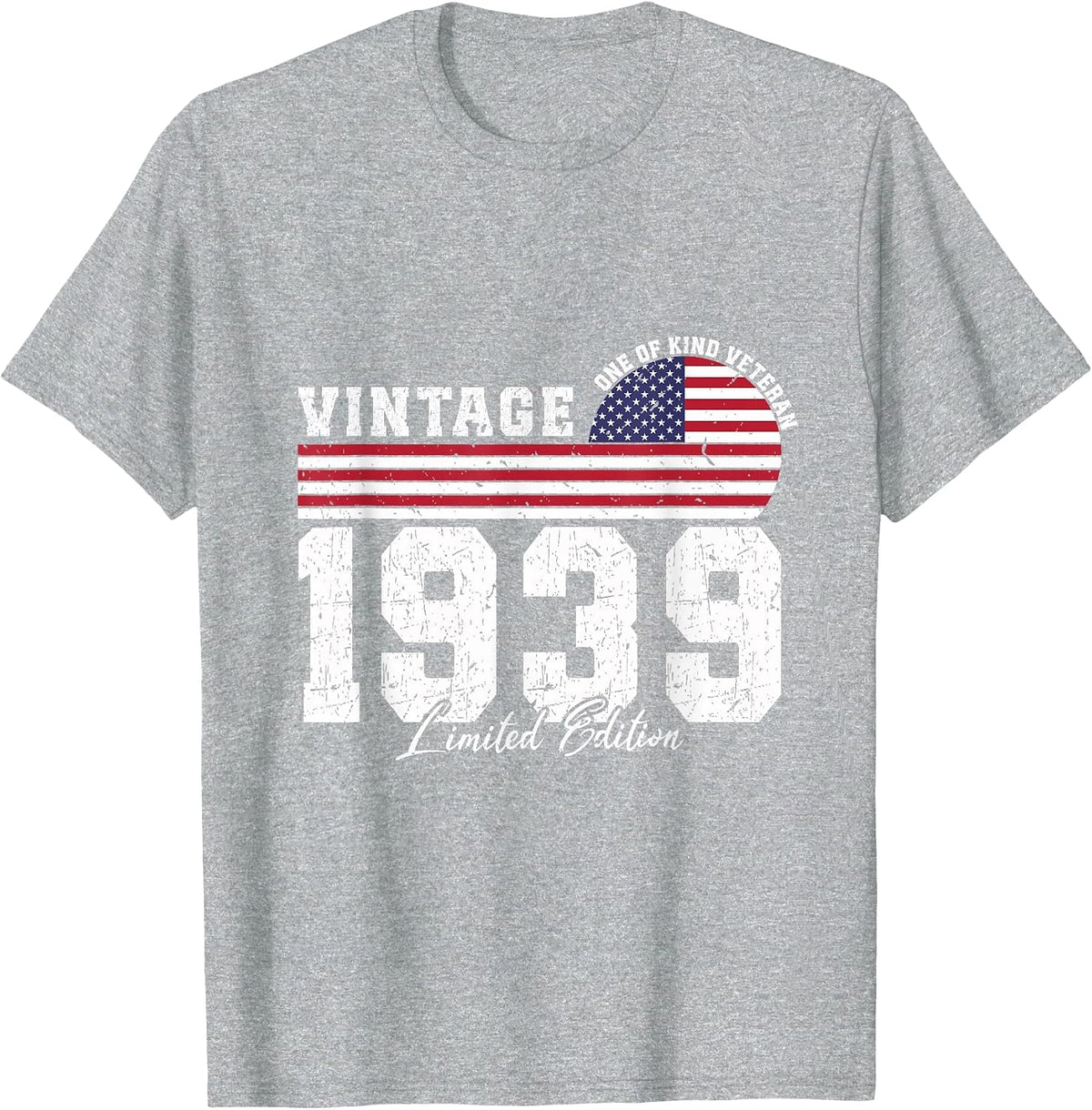 Vintage 1939 Birthday American Flag Patriotic Veterans Day T-Shirt - Heather Grey