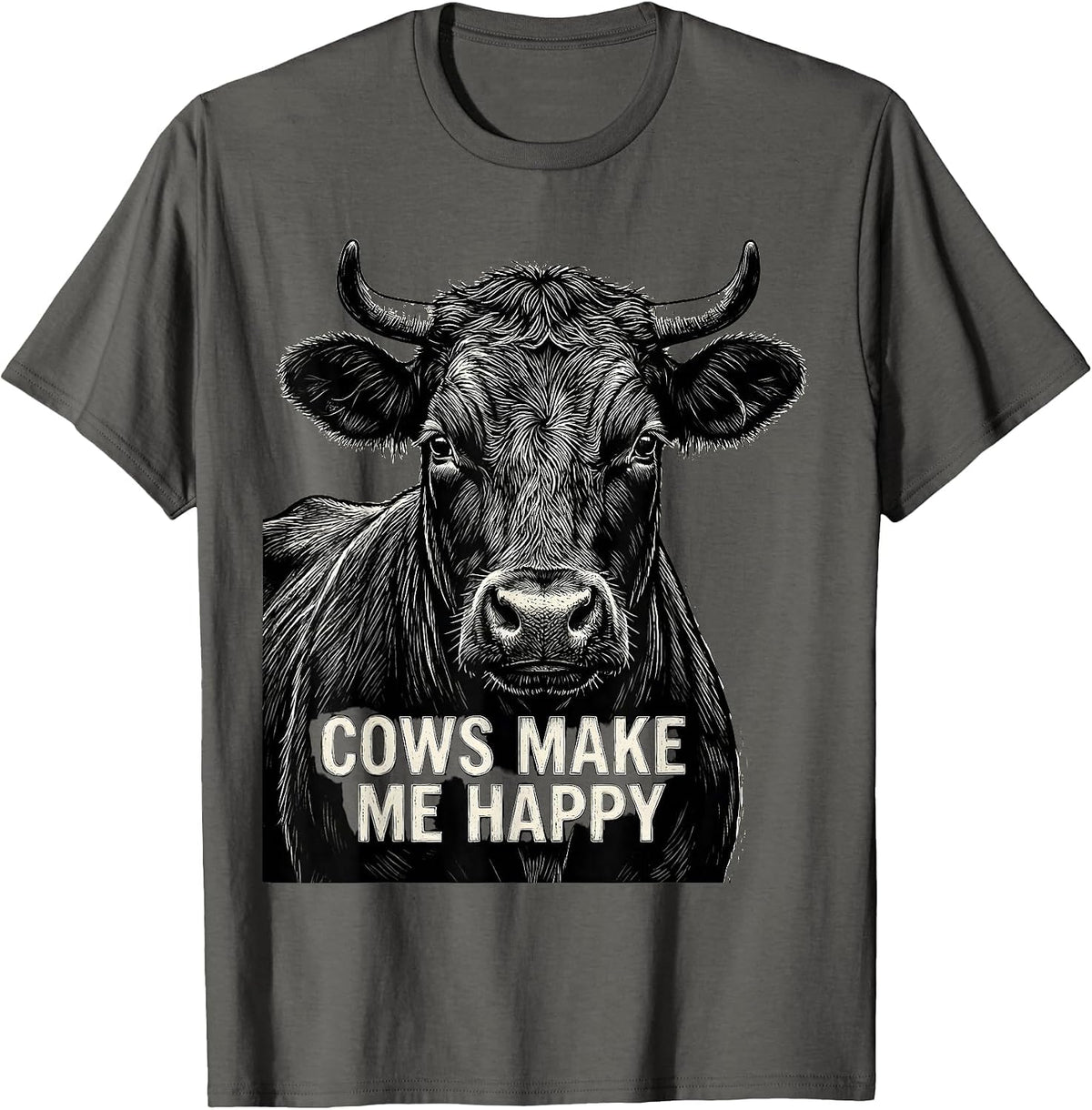 Men's Cows Make Me Happy Funny Cow Lover Design T-Shirt - Asphalt Grey