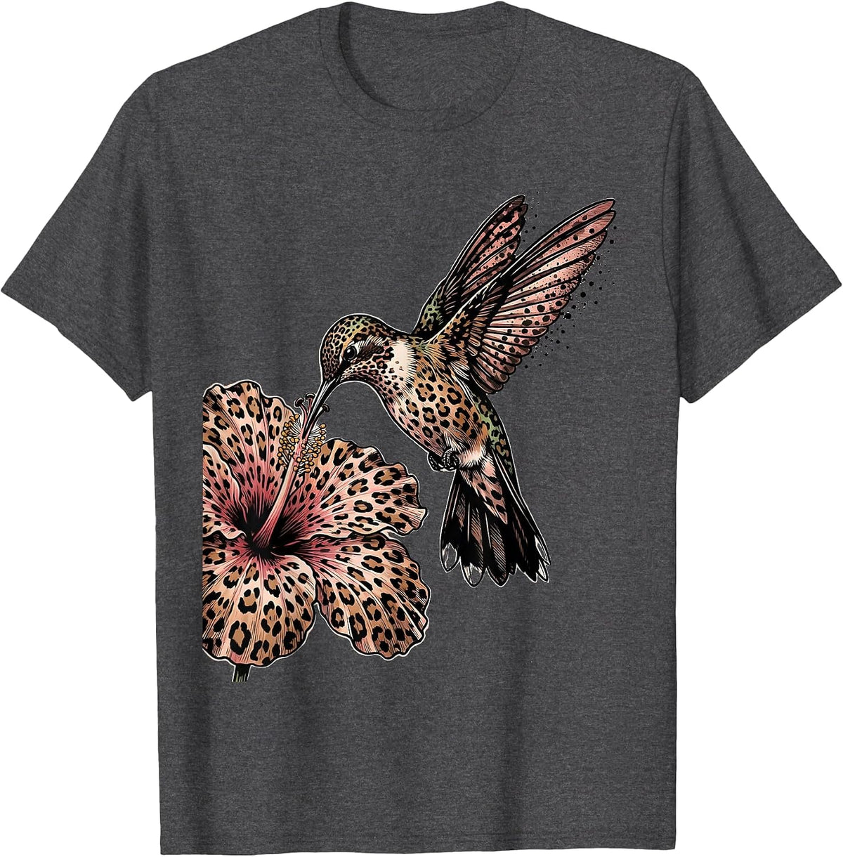Camo Hummingbird Feeding on Flower Design T-Shirt - Dark Heather Grey