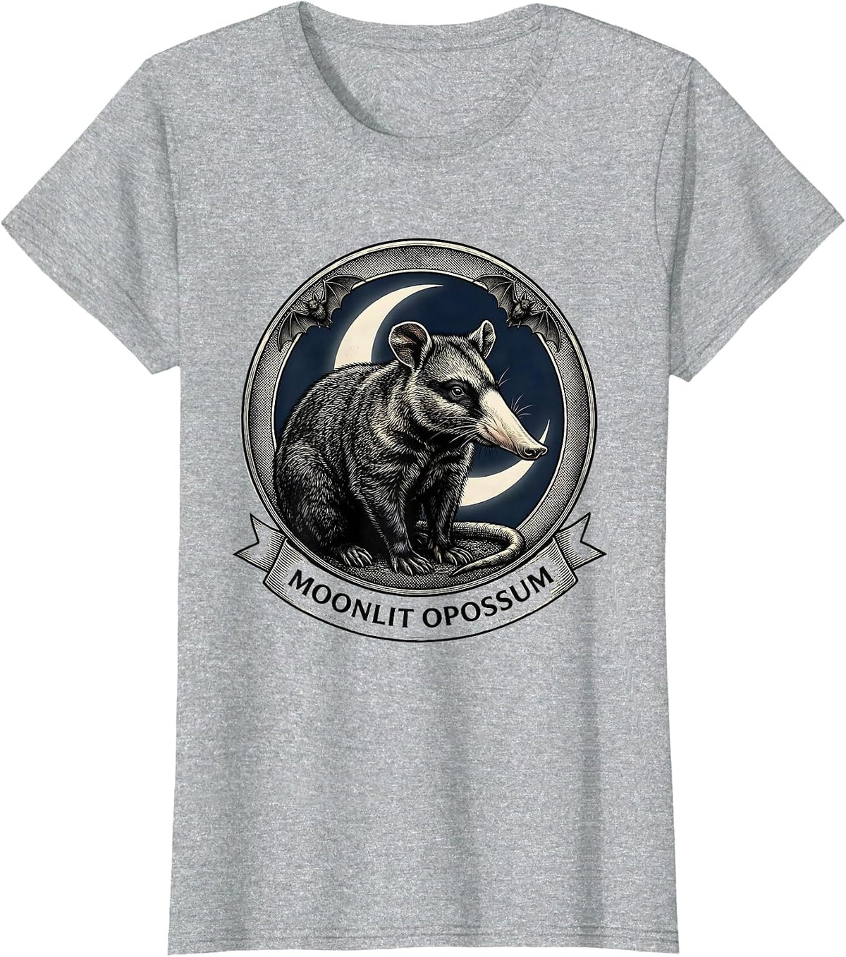 Women's Moonlit Opossum Vintage Gothic Halloween Spooky Moon Novelty T-Shirt - Heather Grey