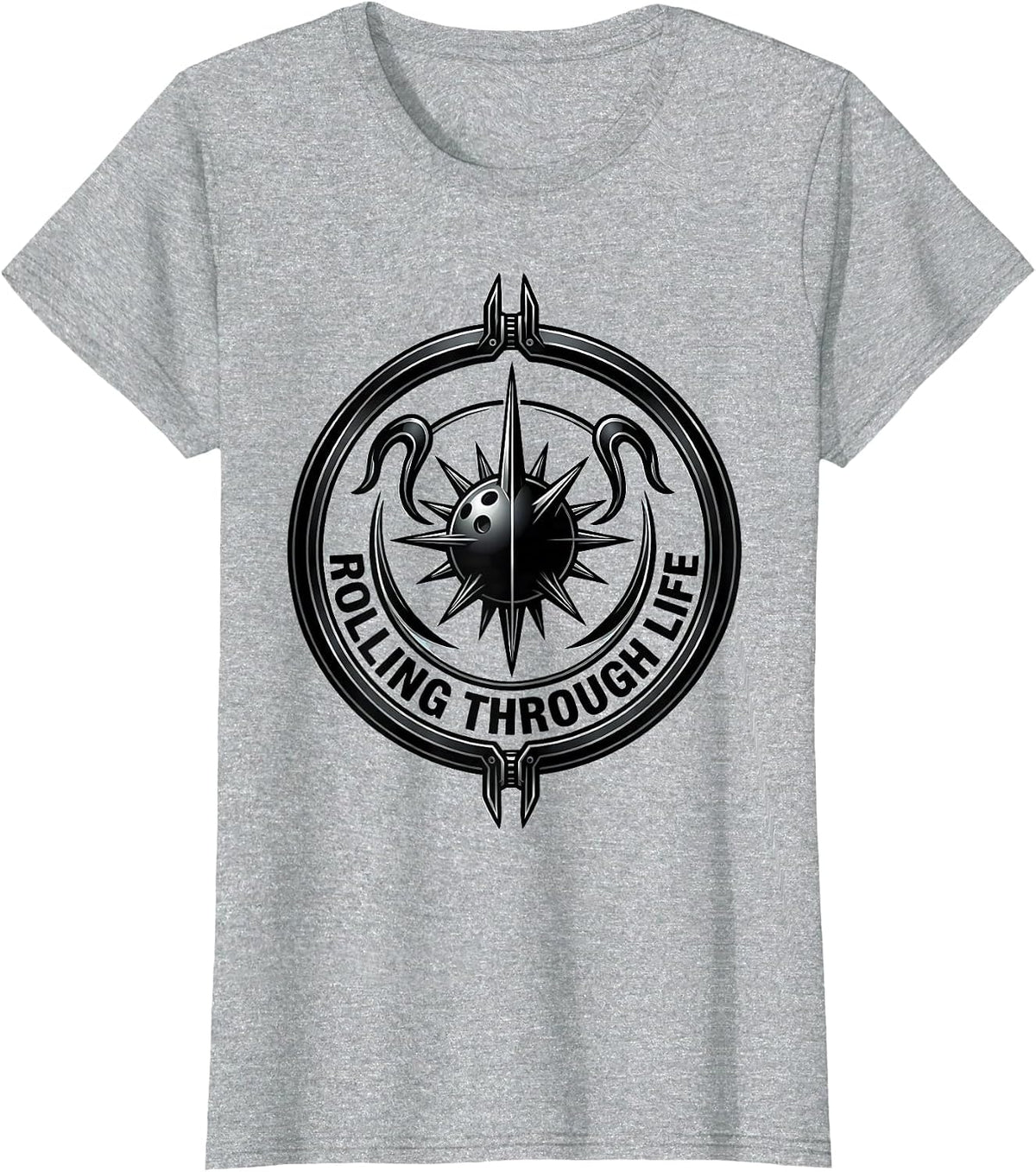 Rolling Through Life Bowling Graphic Design T-Shirt - Heather Grey