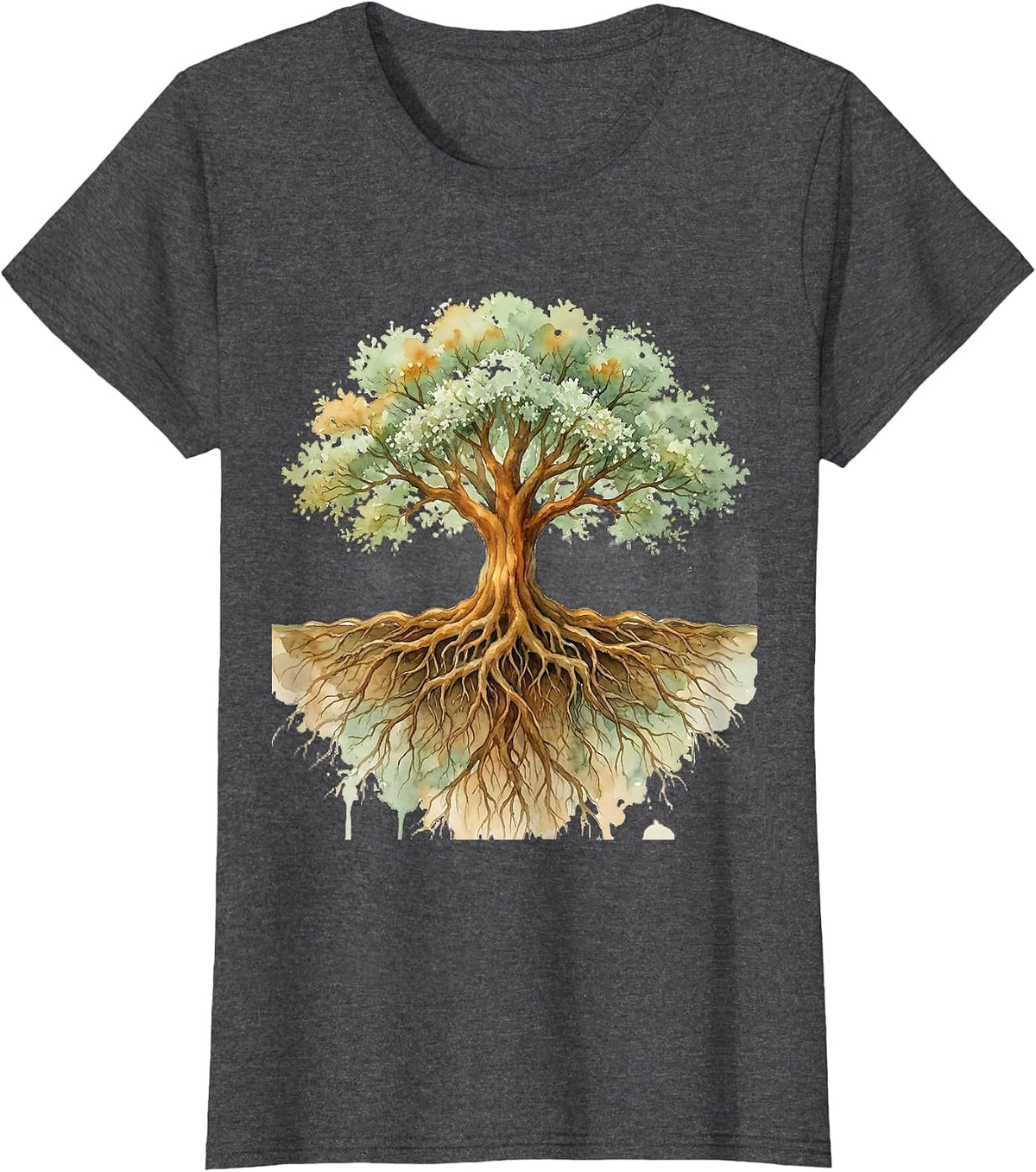 Women's Roots and Canopy Mirrored Tree Graphic T-Shirt - Dark Heather Grey