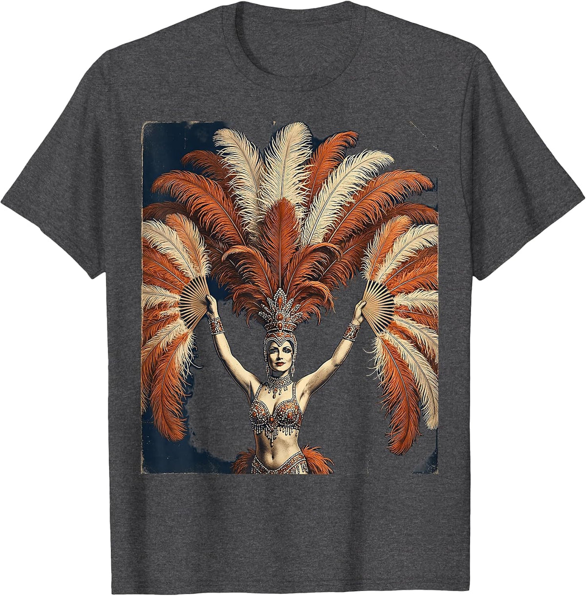 Men's Showgirl Ostrich Feather Fan Graphic Design T-Shirt - Dark Heather Grey