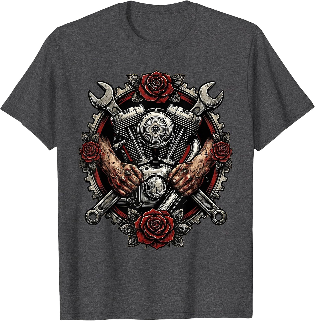 Mechanic Hands Classic Engine Rebuild Graphic T-Shirt - Dark Heather Grey