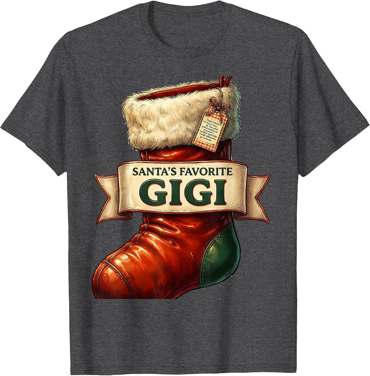 Santa's Favorite Gigi Family Matching Christmas Pajama Role T-Shirt - Dark Heather Grey