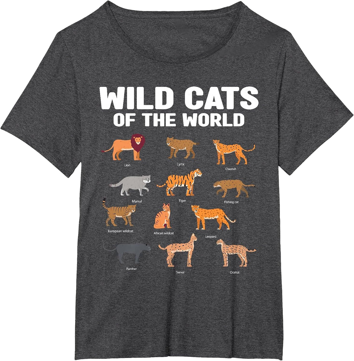 Wild Cats of the World Lion Tiger T-Shirt - Dark Heather Grey