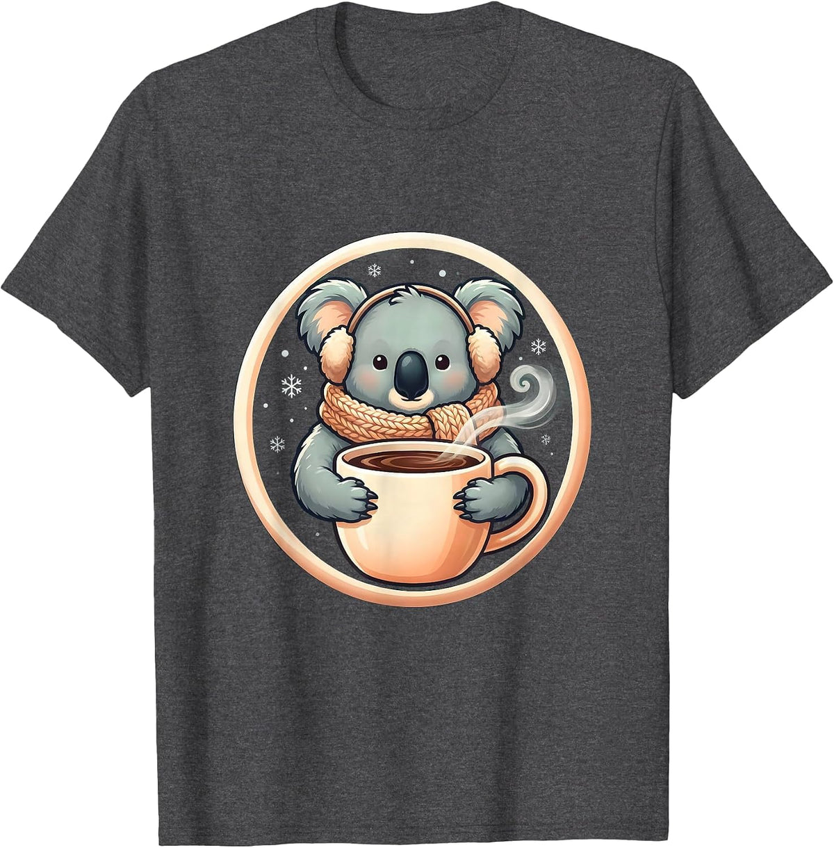 Koala Cocoa Badge Cute Kawaii Christmas Coffee Lover Winter T-Shirt - Dark Heather Grey