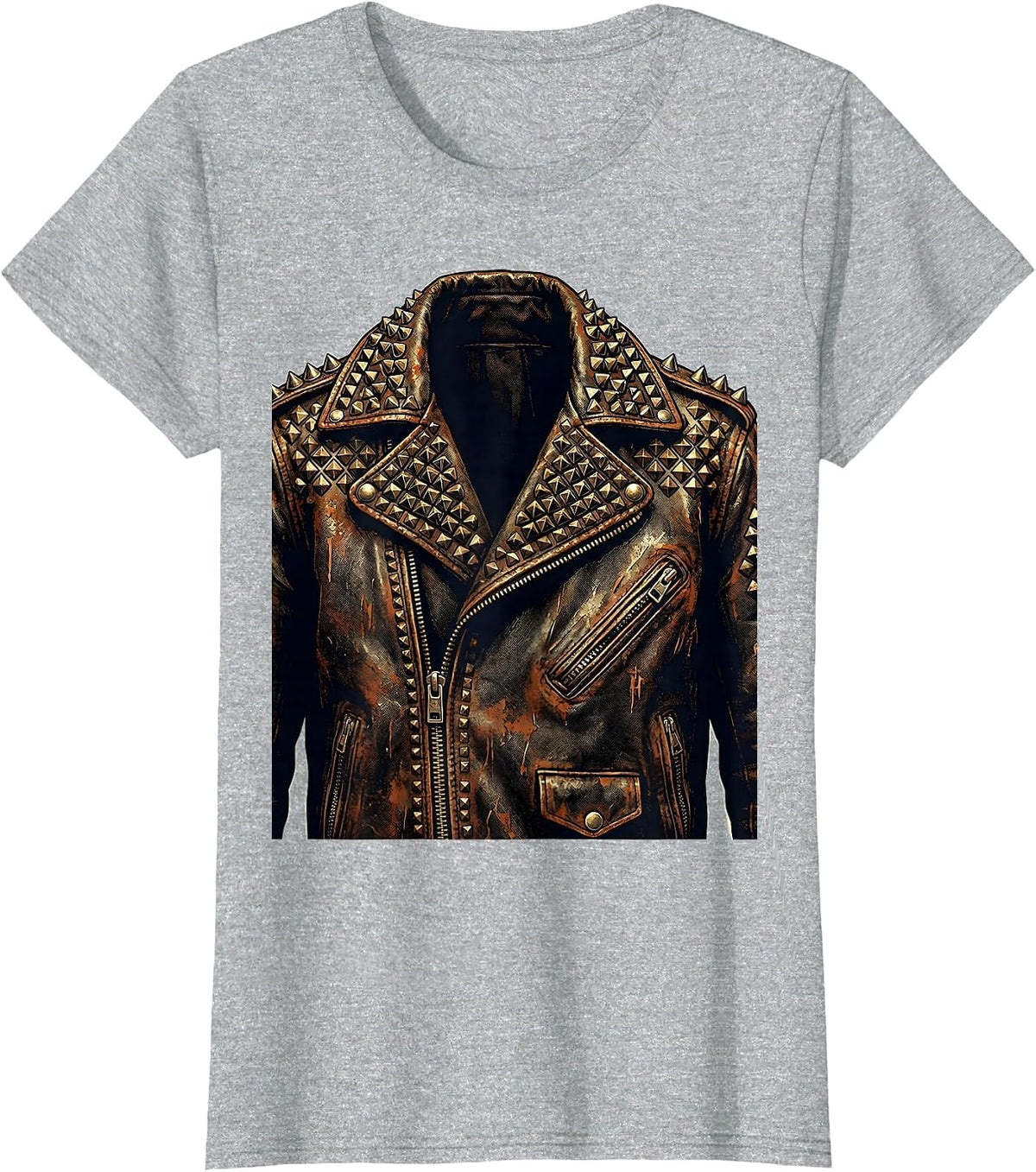80s Studded Leather Jacket Graphic Tee T-Shirt - Heather Grey