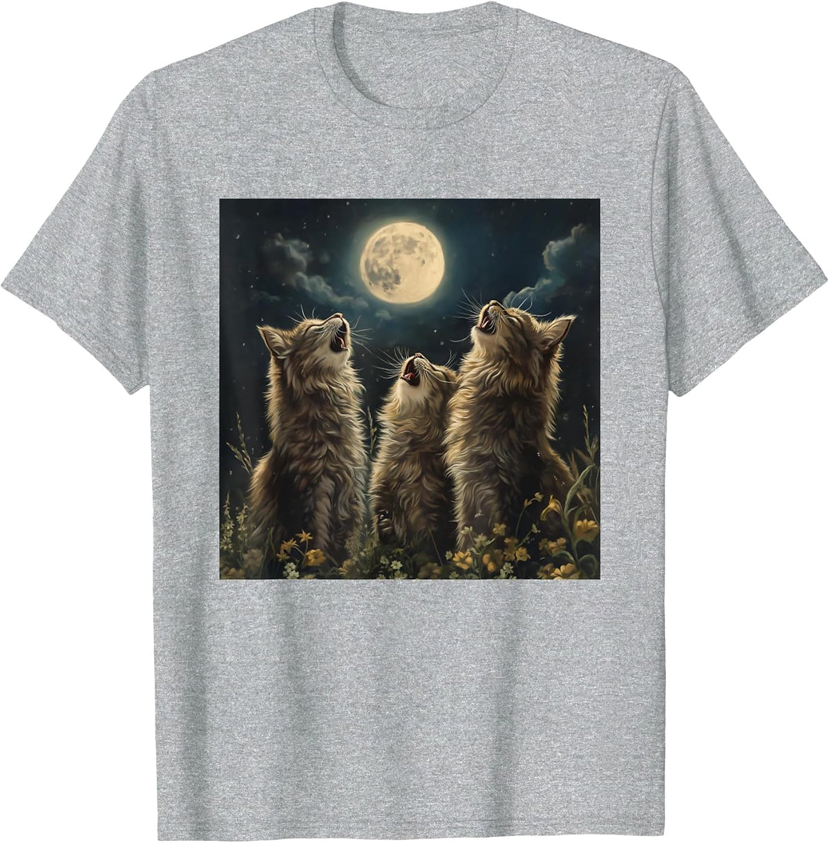 Maine Coon Howl At Moon Cat Lover T-Shirt - Heather Grey