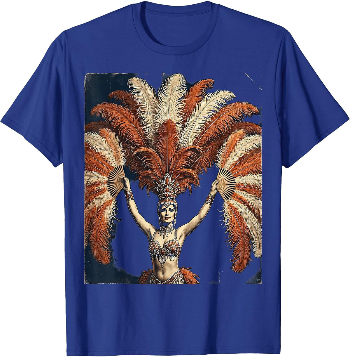 Men's Showgirl Ostrich Feather Fan Graphic Design T-Shirt - Royal Blue