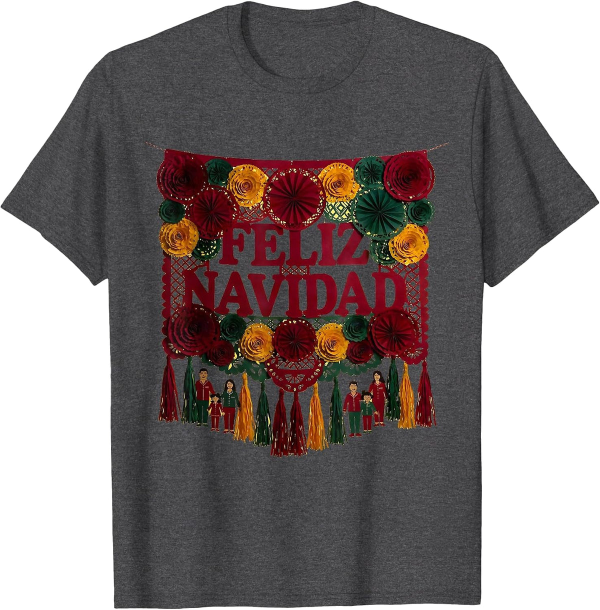 Feliz Navidad Spanish Christmas Family Matching Pajamas T-Shirt - Dark Heather Grey