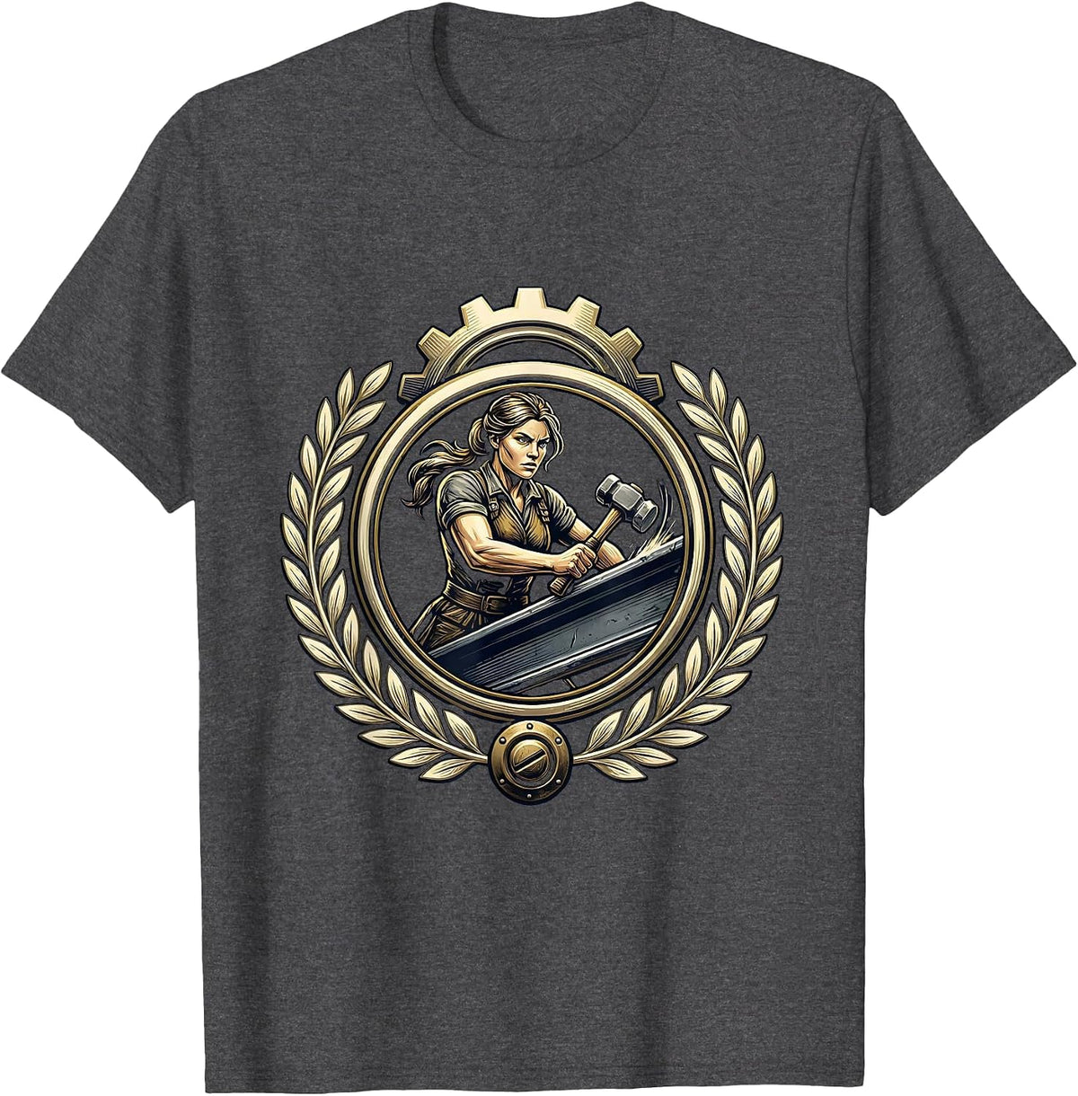 Rosie the Riveter Iron Girder Illustration T-Shirt - Dark Heather Grey