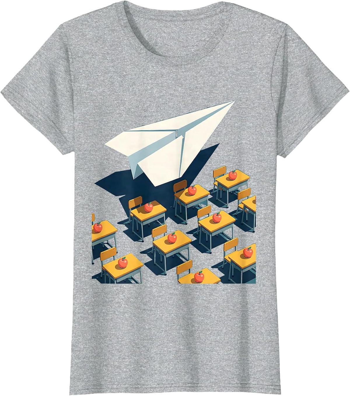 Women's First Grade Teacher Paper Airplane Classroom Art T-Shirt - Heather Grey