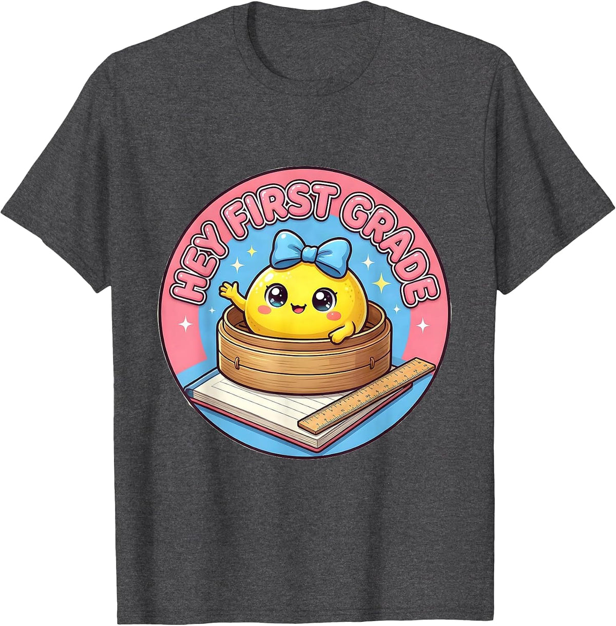 Men's Hey First Grade Cute Dumpling Back to School Girl Teacher T-Shirt - Dark Heather Grey
