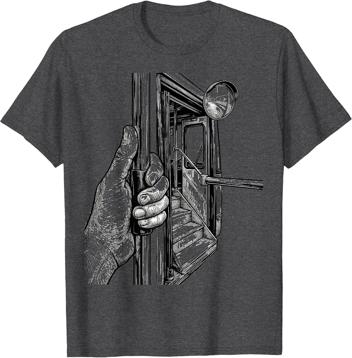 Men's School Bus Driver Line Art Funny Costume T-Shirt - Dark Heather Grey