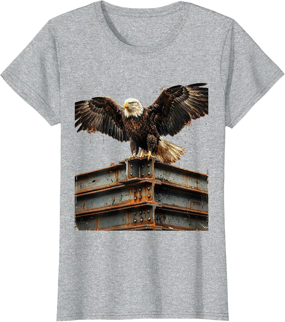Labor Day Eagle on Steel Beams Graphic T-Shirt - Heather Grey