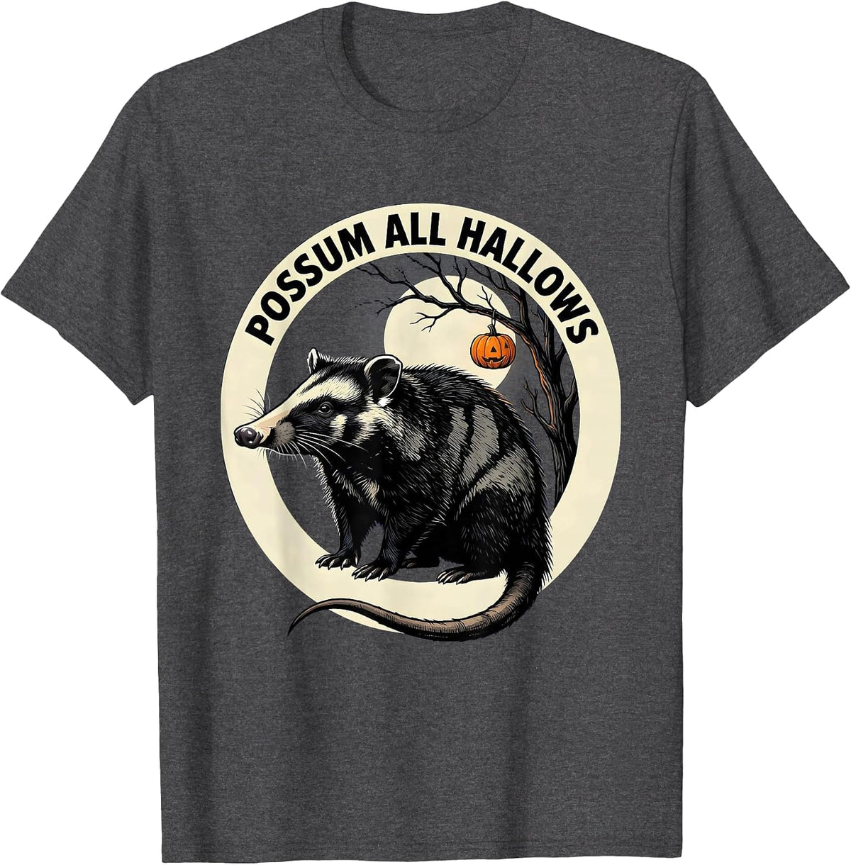 Possum All Hallows Vintage Opossum Halloween Spooky Moon T-Shirt - Dark Heather Grey