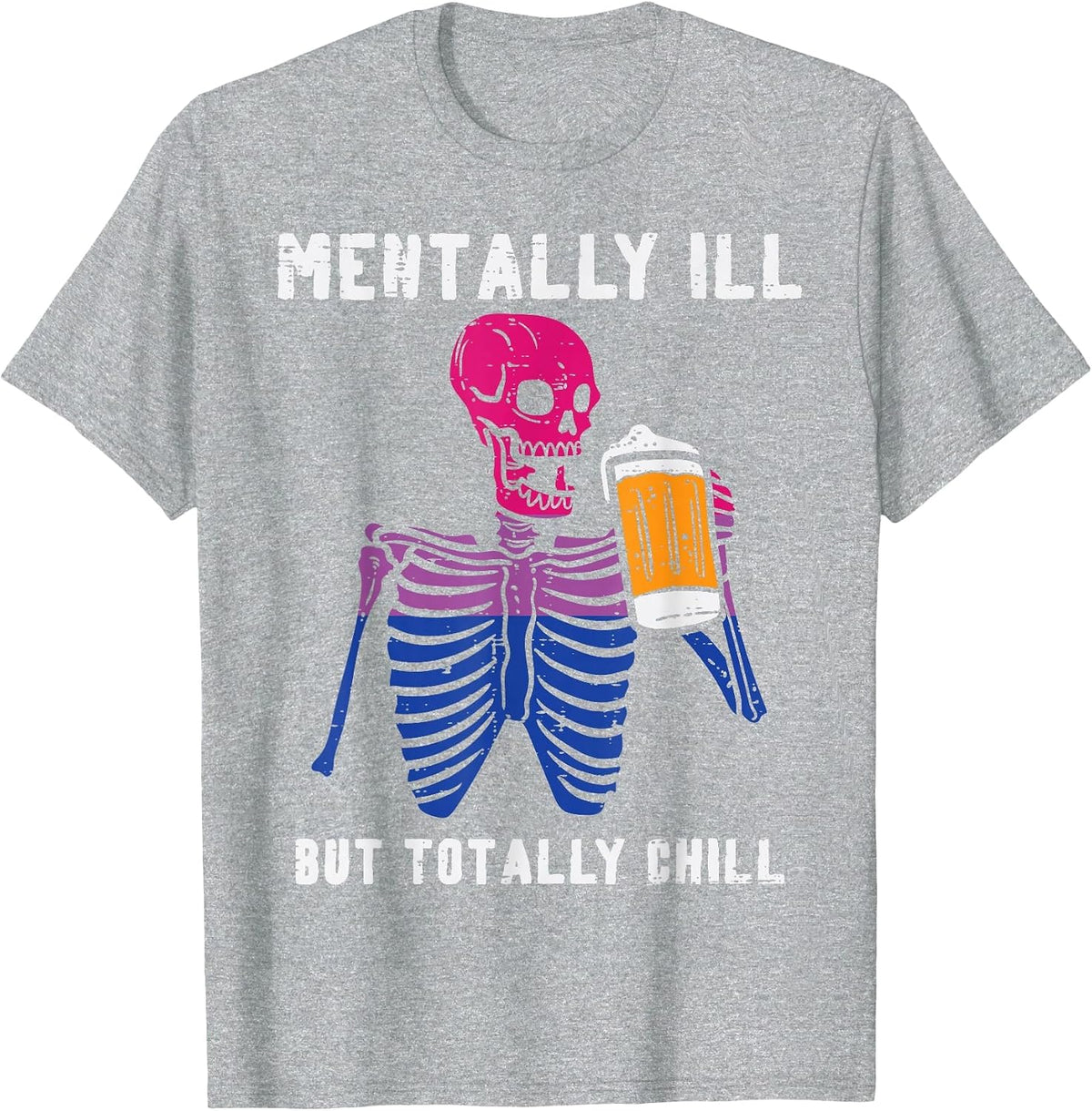 Bisexual Skeleton Mentally Ill Bi Pride Flag LGBTQ Dad Men T-Shirt - Heather Grey