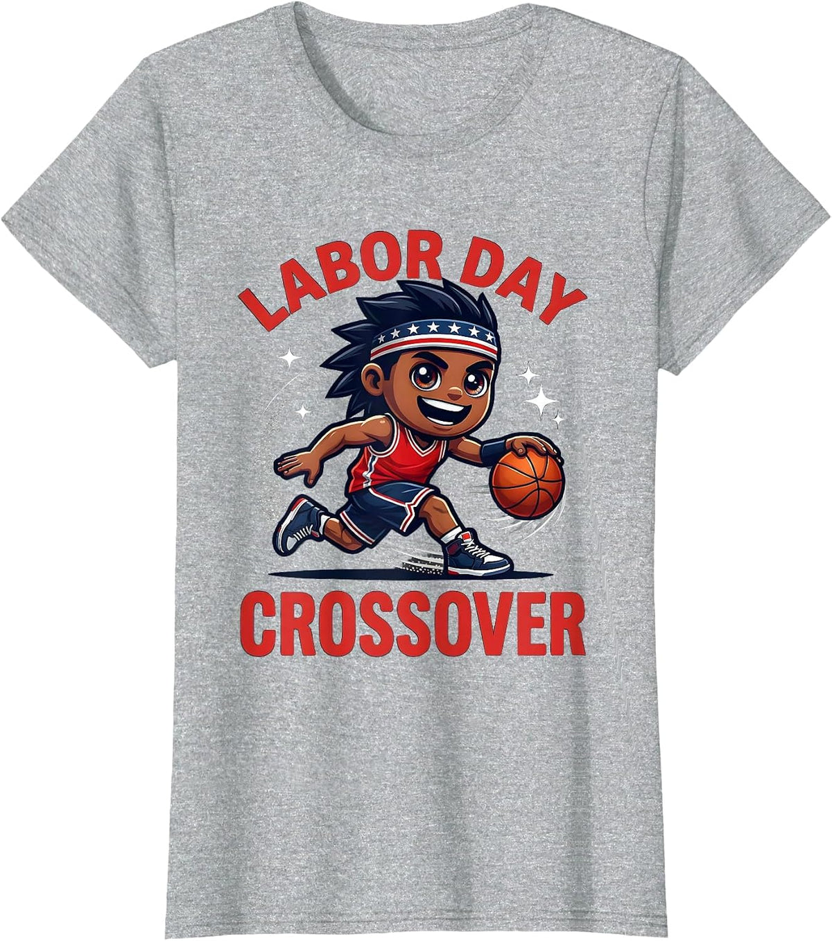 LABOR DAY CROSSOVER Funny Basketball Player Labor Day T-Shirt - Heather Grey