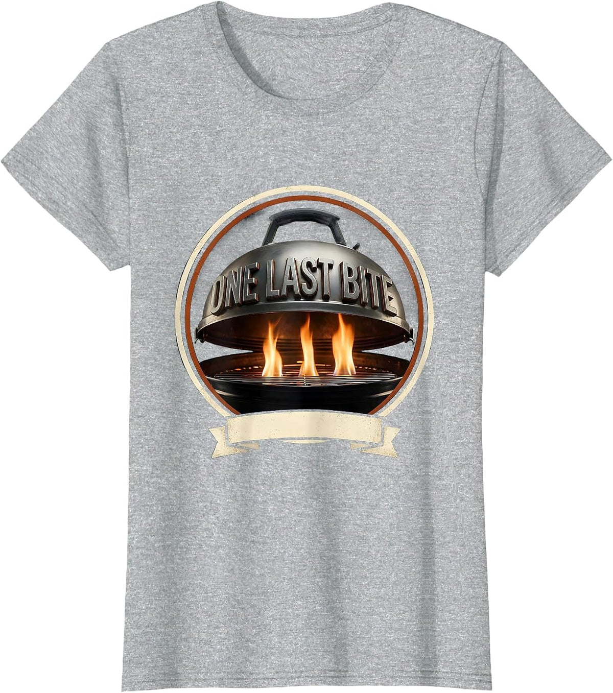 One Last Bite Emblem BBQ Grill Dad Humor T-Shirt - Heather Grey
