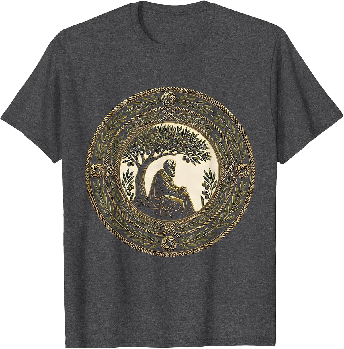 Renaissance Philosopher Reading Under Olive Tree T-Shirt - Dark Heather Grey