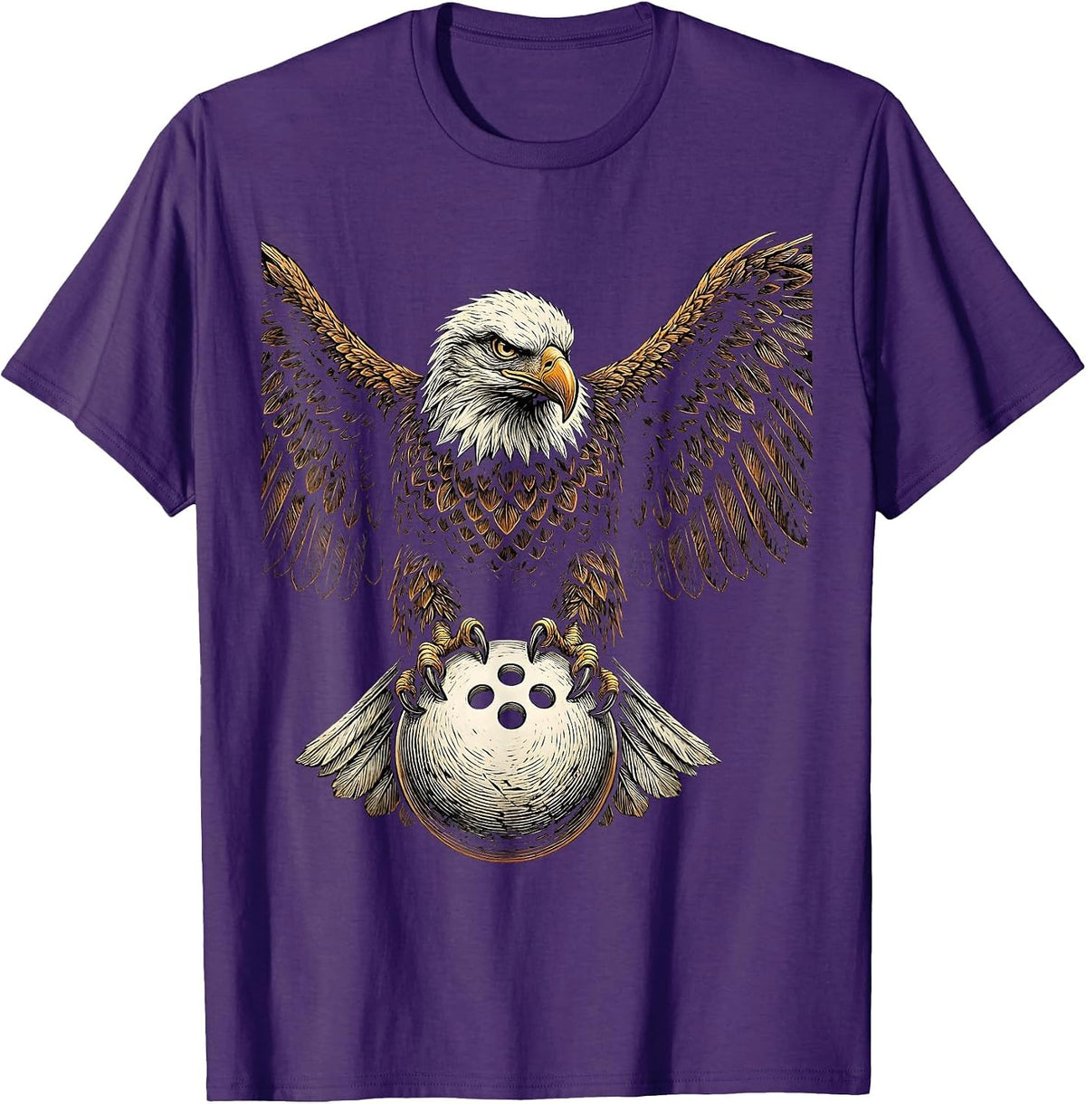 Men's Eagle Clutching Bowling Ball Graphic Tee T-Shirt - Purple