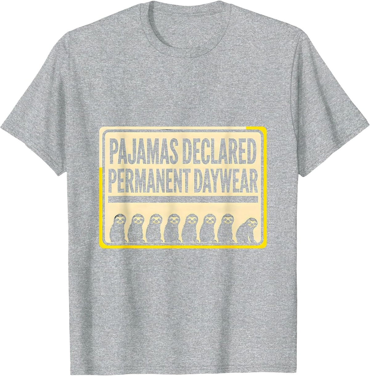 Men's Pajamas Declared Permanent Daywear Funny Sloth Lover T-Shirt - Heather Grey