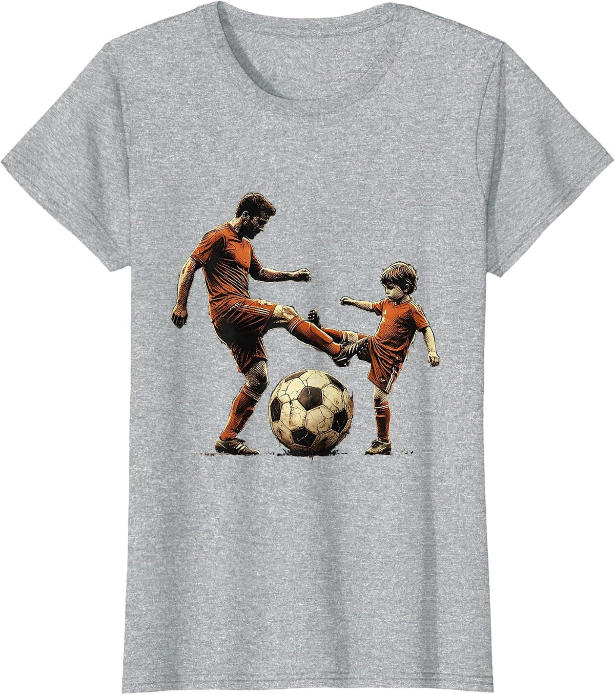 Soccer Dad Father and Child Kicking Ball Together T-Shirt - Heather Grey