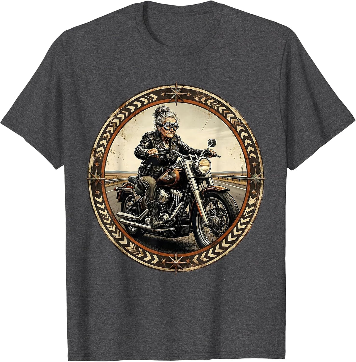 Grandma Motorcycle Open Road Rider Graphic T-Shirt - Dark Heather Grey