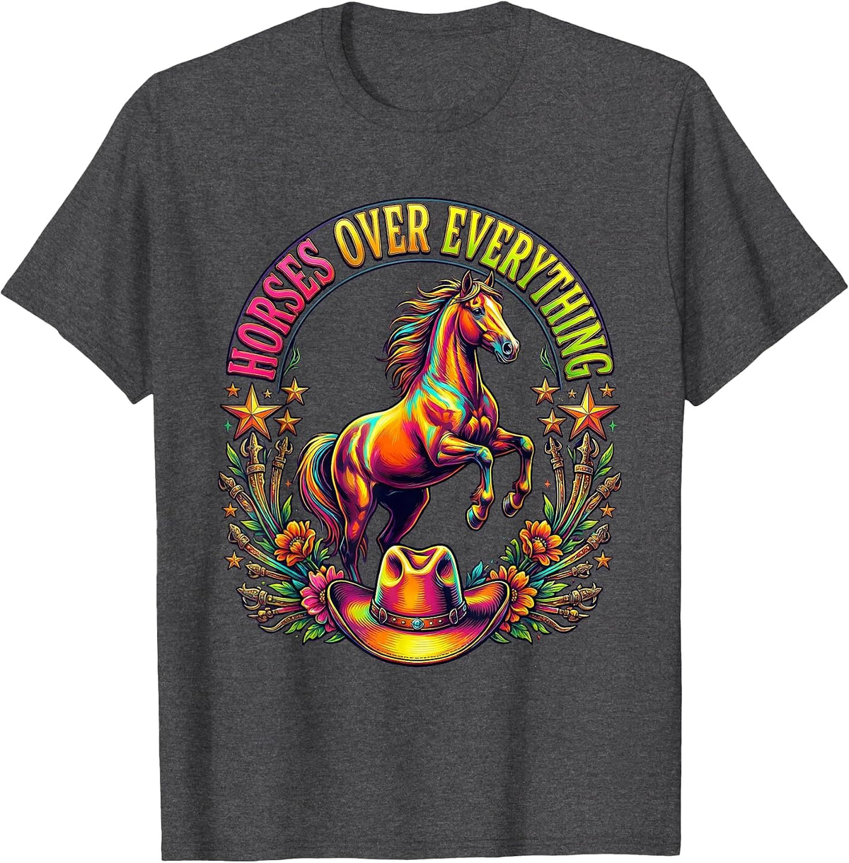 Horses Over Everything Cowgirl Design T-Shirt - Dark Heather Grey