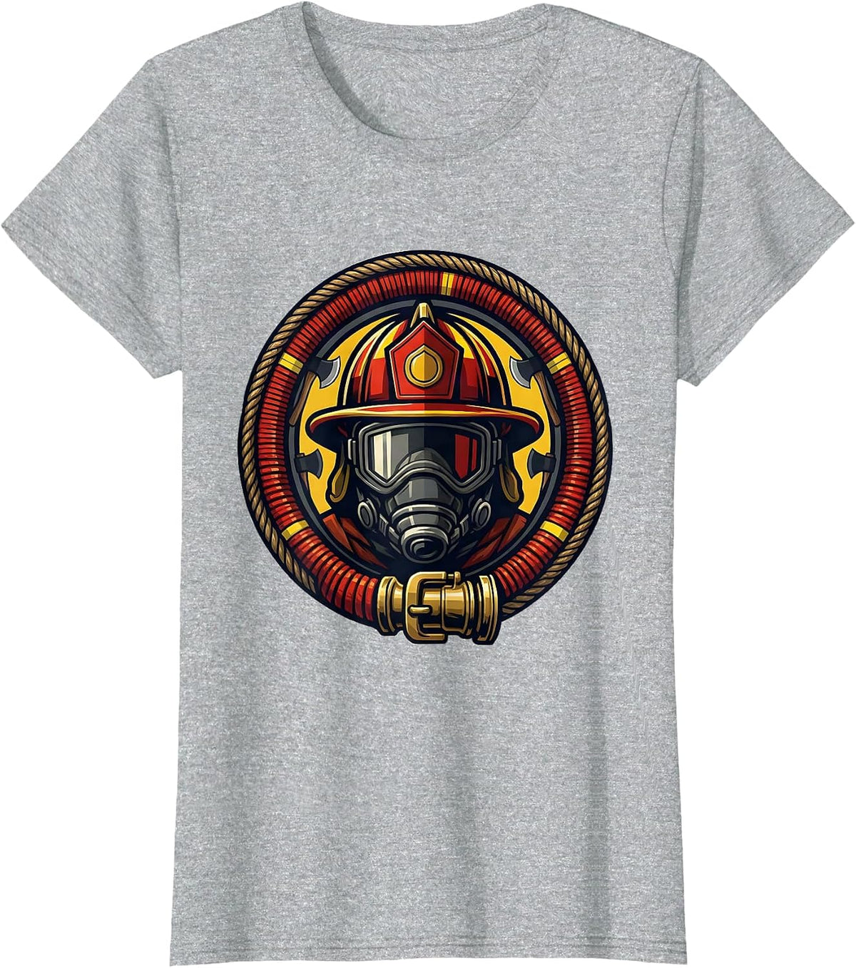 Women's Firefighter Fire Hose Coiled Badge Graphic T-Shirt - Heather Grey
