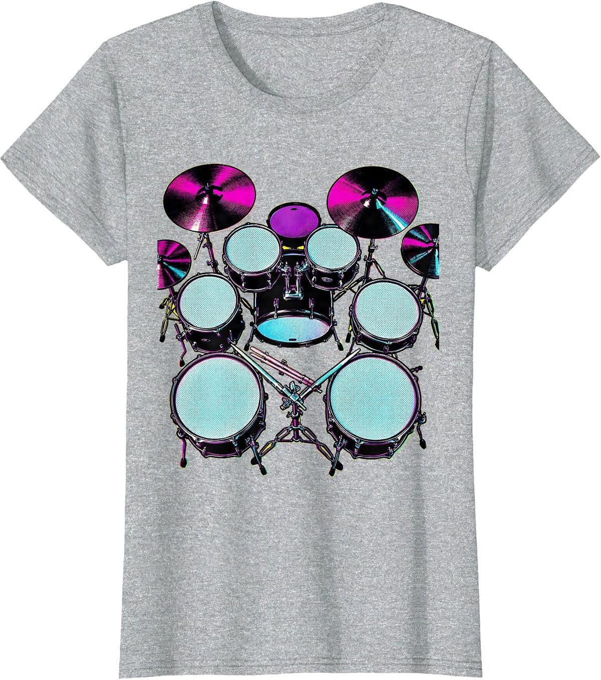 Double Bass Drum Kit Aerial View Graphic T-Shirt - Heather Grey