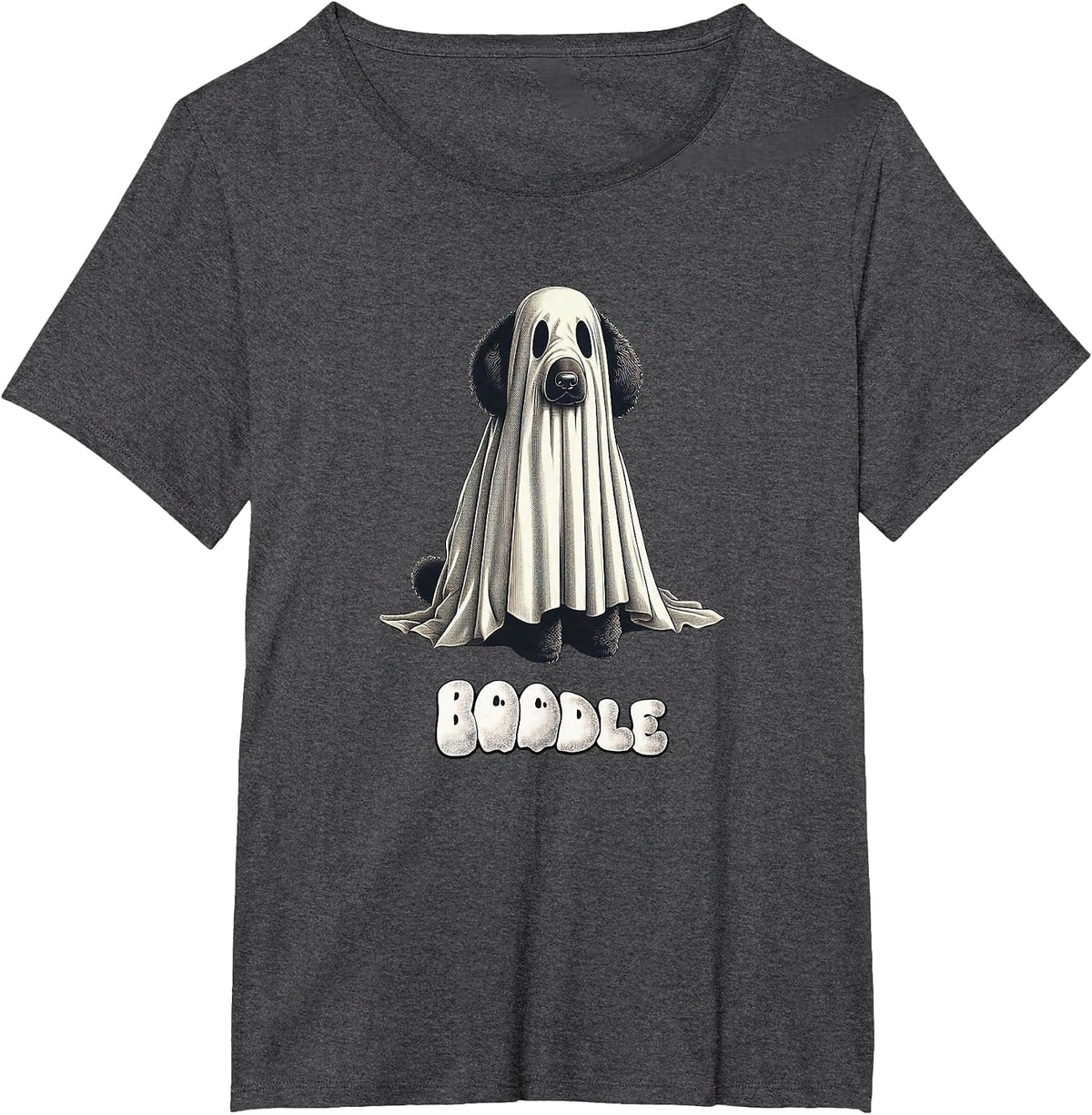 Spooky Boodle Black Poodle Halloween Ghost, Funny Dog Mom T-Shirt - Dark Heather Grey