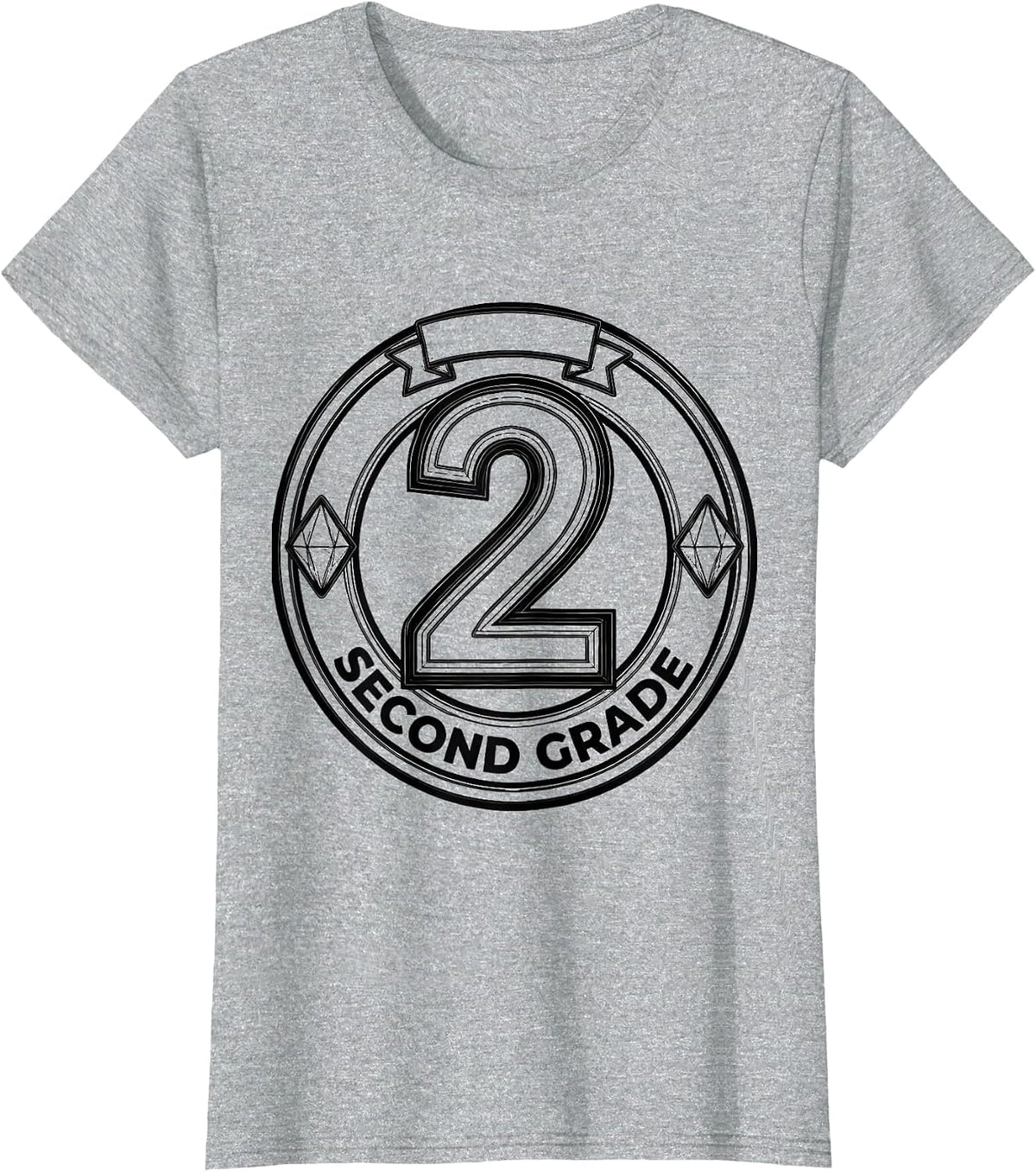 Women's Second Grade Line Art Teacher Back To School Typography Team T-Shirt - Heather Grey