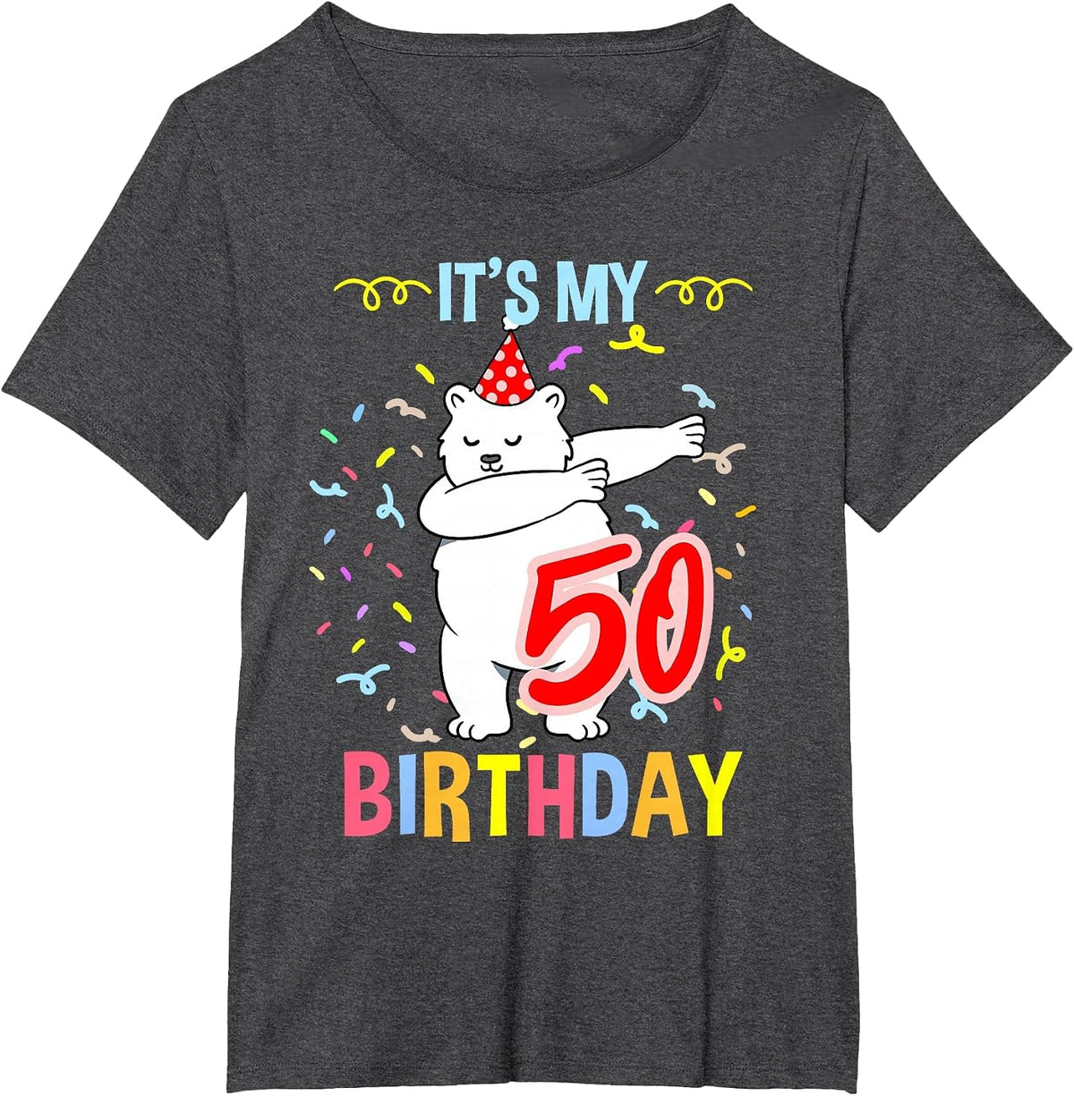 Its My 50th Birthday Dabbing Polar Bear T-Shirt - Dark Heather Grey