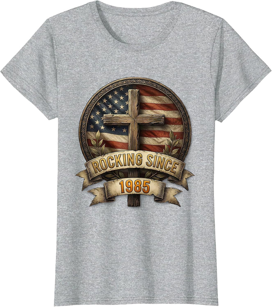 Rocking Since 1985 Vintage Birthday Design T-Shirt - Heather Grey