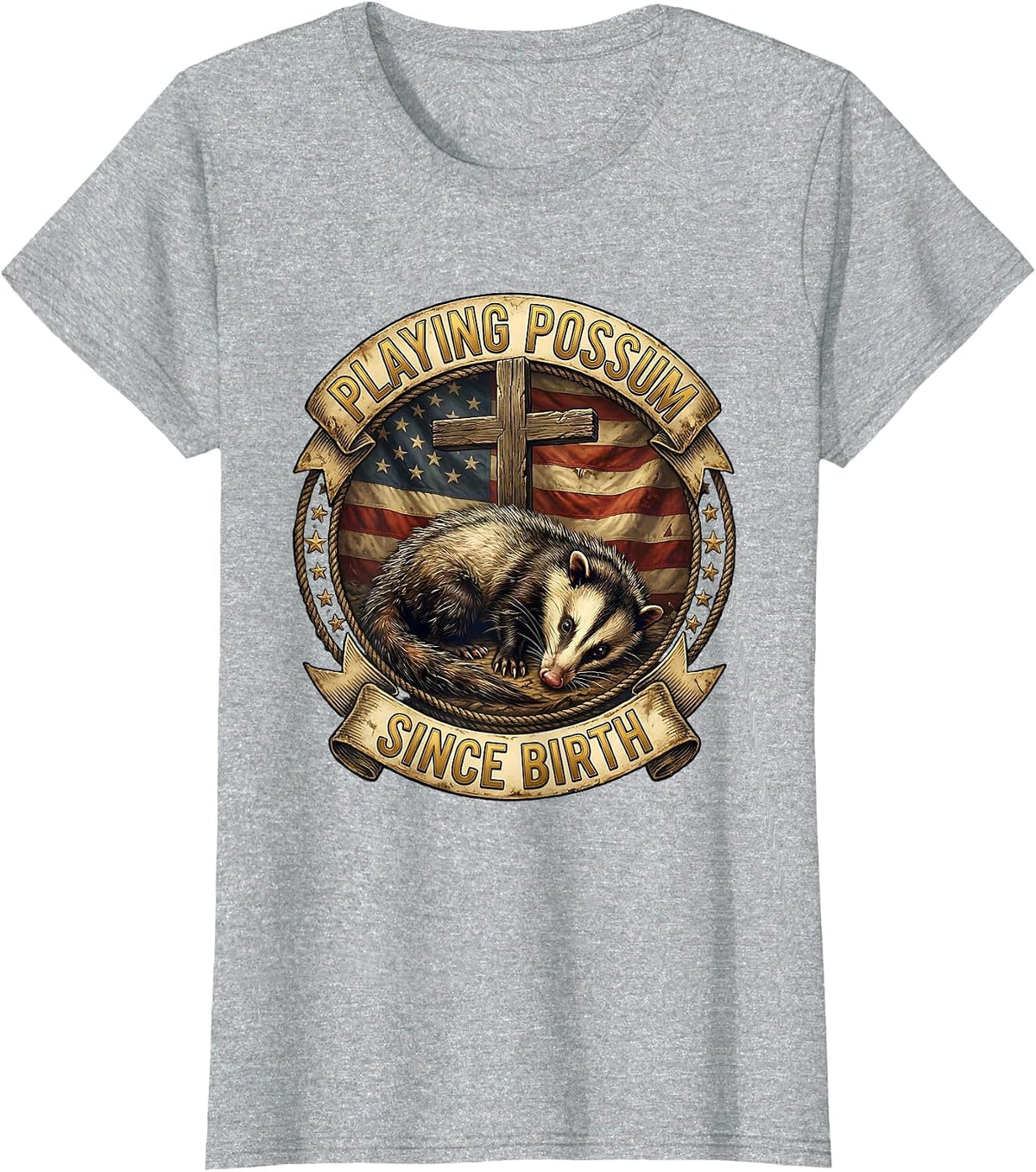 Playing Possum Since Birth Funny Opossum Design T-Shirt - Heather Grey