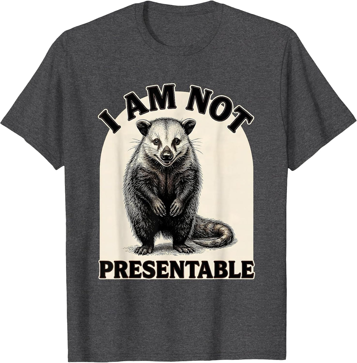 I Am Not Presentable Vintage Opossum Funny Animal Meme T-Shirt - Dark Heather Grey