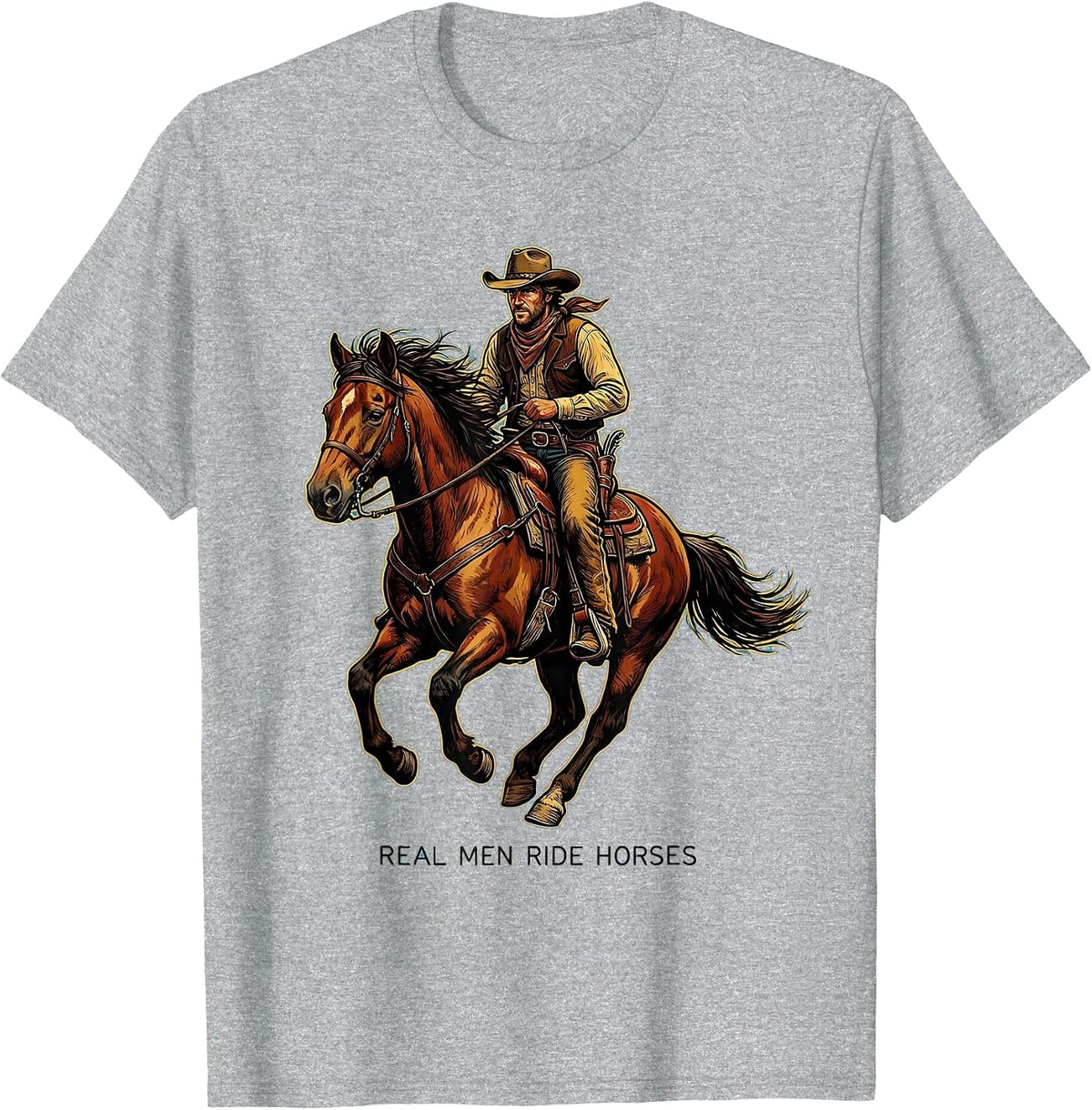 Men's Real Men Ride Horses Cowboy Graphic Design T-Shirt - Heather Grey
