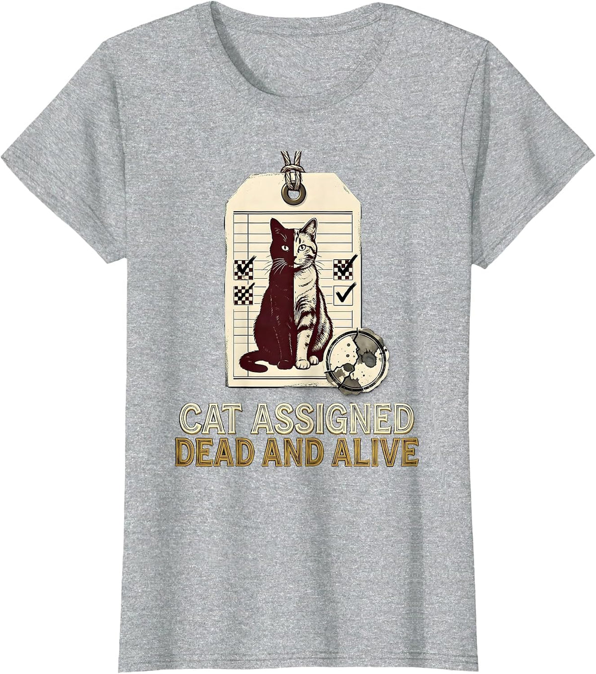 Women's Cat Assigned Dead And Alive Funny Science Quantum Physics T-Shirt - Heather Grey