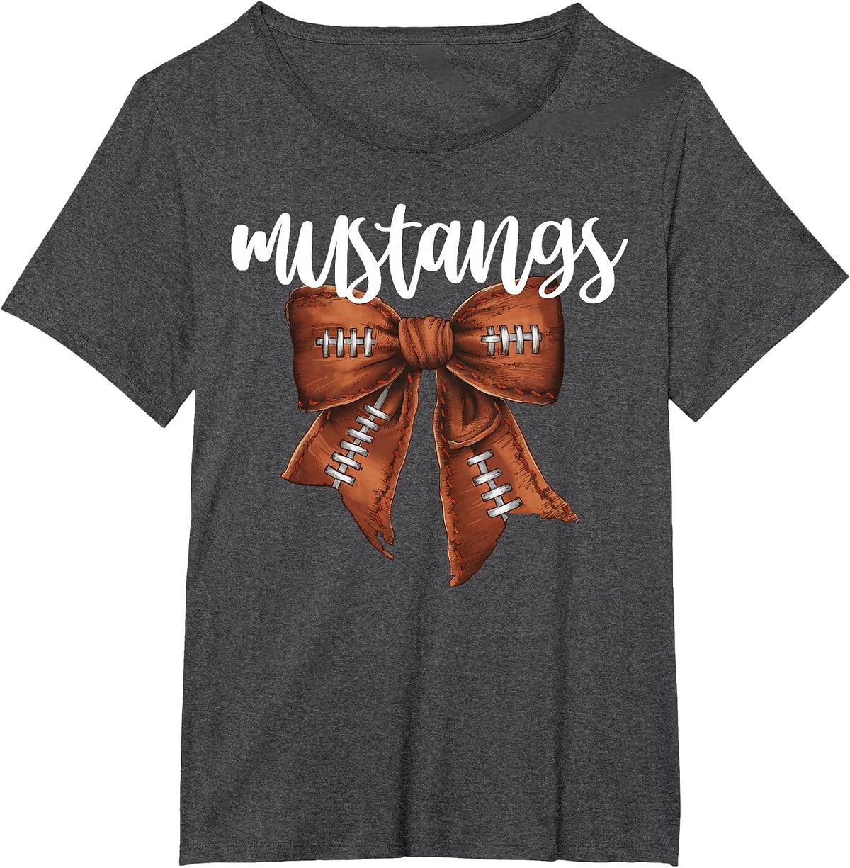 Mustangs Football Bow School Spirit Team Mascot Game Night T-Shirt - Dark Heather Grey