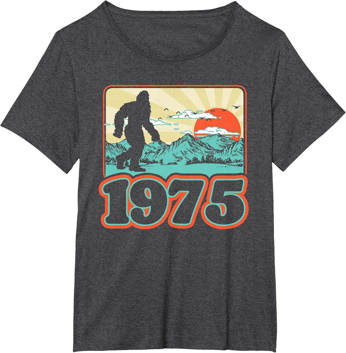 Retro Bigfoot Mountains 50th Birthday 1975 Sasquatch Fifty T-Shirt - Dark Heather Grey
