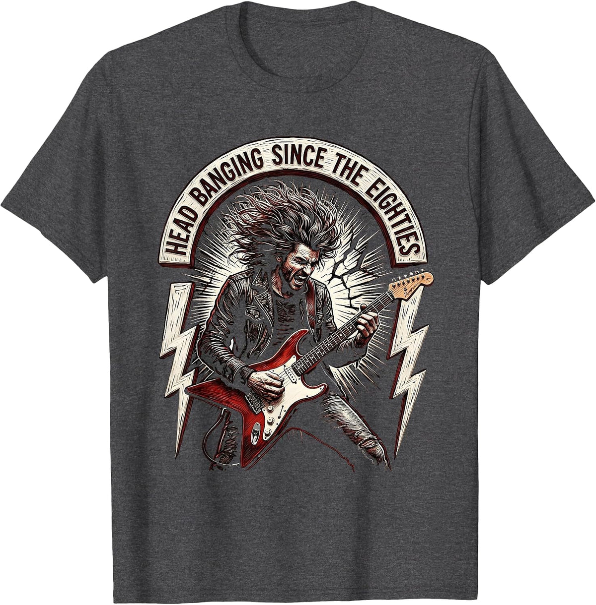 Head Banging Since the Eighties Rock Band Design T-Shirt - Dark Heather Grey