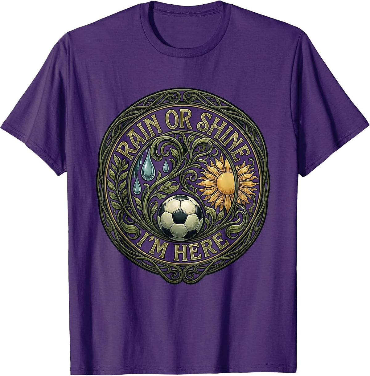 Men's Rain or Shine Soccer Dad Graphic Design T-Shirt - Purple