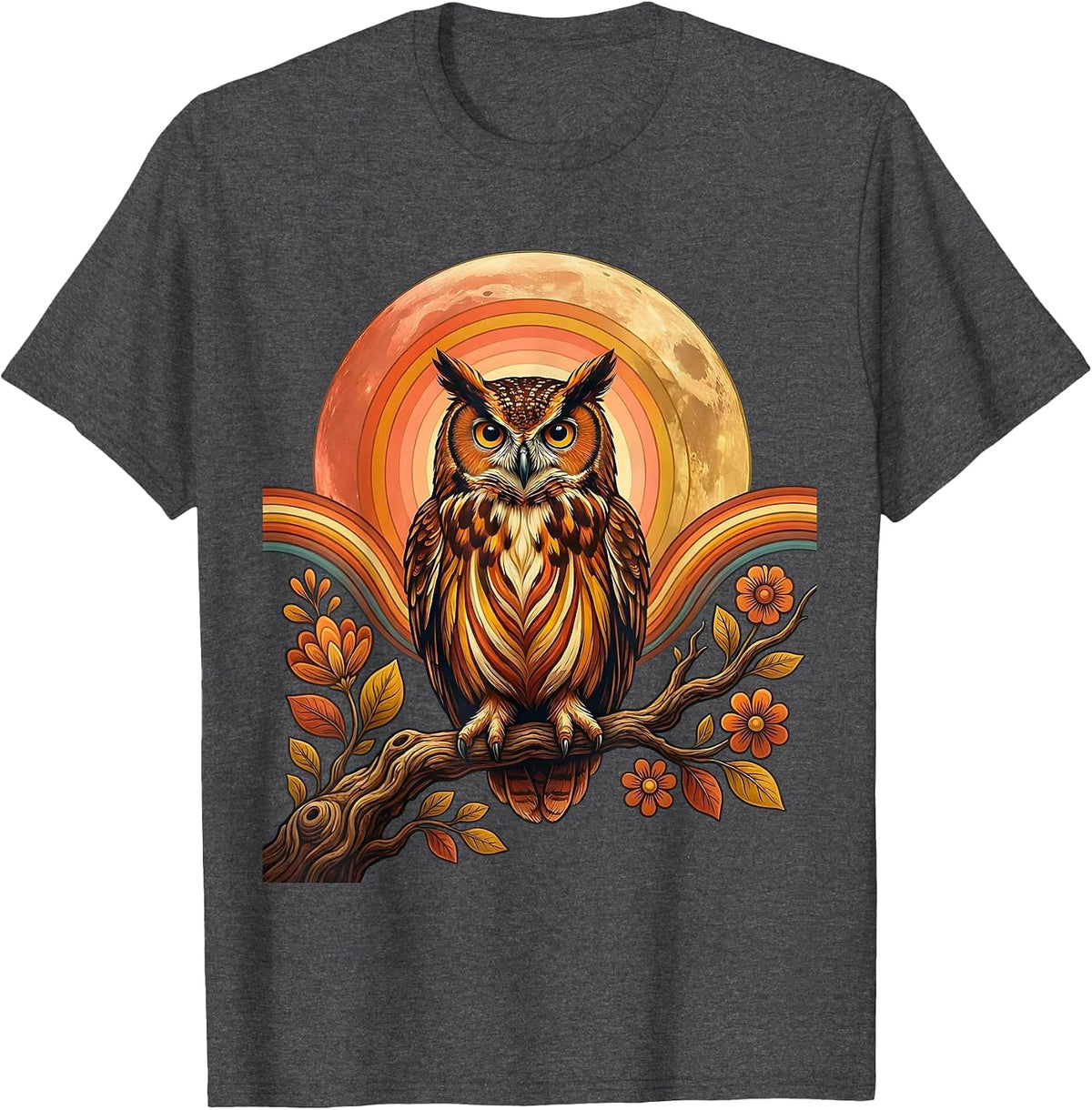 Men's Mexico Owl Moon Night Perched Branch Design T-Shirt - Dark Heather Grey