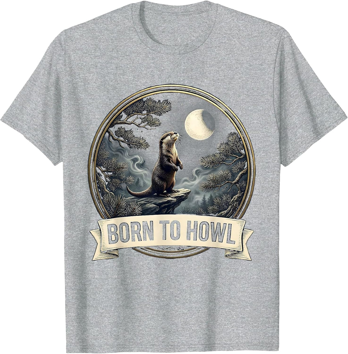 Men's Born To Howl Retro Otter Meme 90s Animal Graphic T-Shirt - Heather Grey
