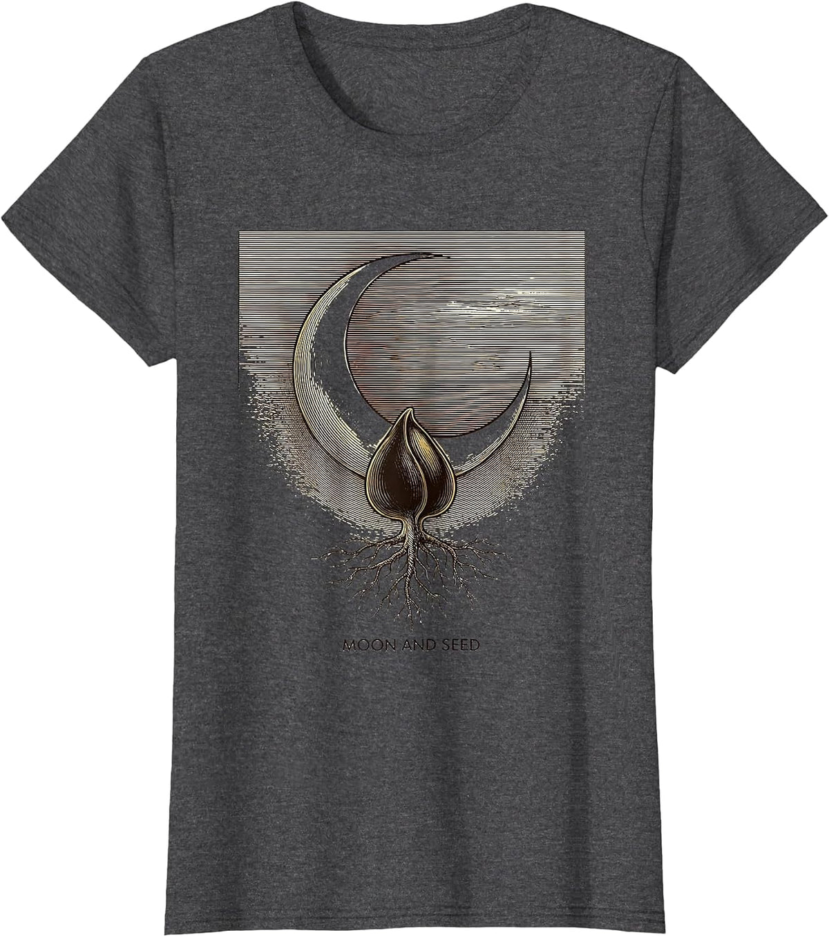 Women's Moon And Seed Yin Yang Duality Nature Spirituality T-Shirt - Dark Heather Grey