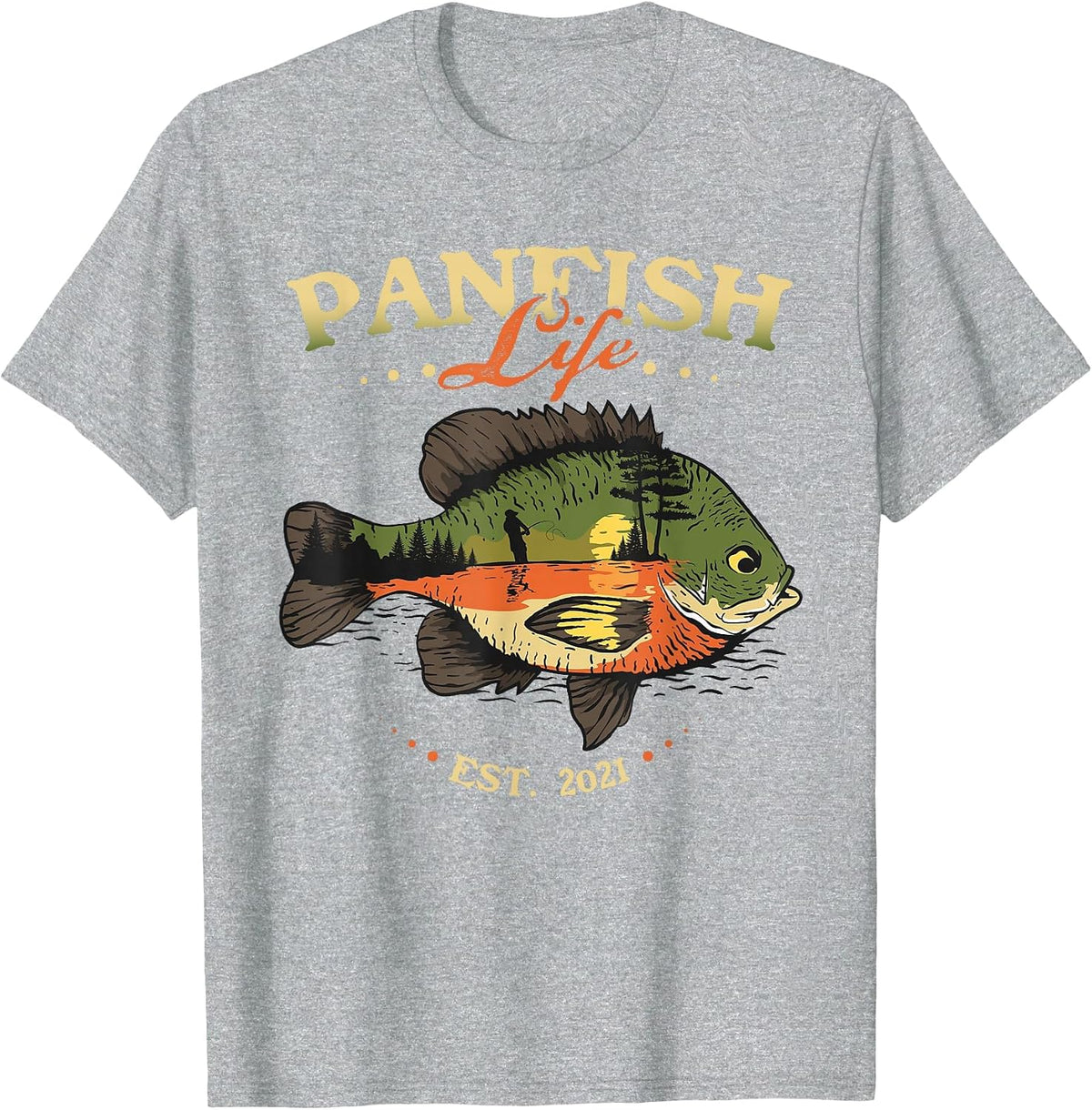Bluegill Fishing Art - Vintage Style Panfish Life T-Shirt - Heather Grey
